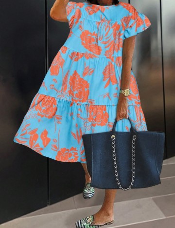 
						Rochie medie SHEIN CURVE, albastru/portocaliu