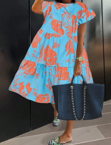 Rochie medie SHEIN CURVE, albastru/portocaliu