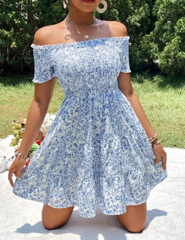 Rochie scurta SHEIN, alb/albastru