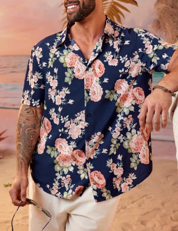 Camasa SHEIN Plus Size Men, bleumarin/floral