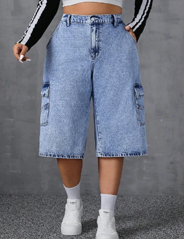 Pantaloni scurti SHEIN CURVE, albastru