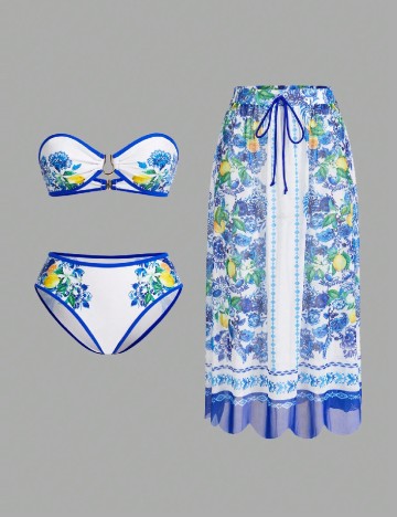 
						Costum de baie SHEIN, alb/albastru