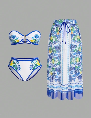 Costum de baie SHEIN, alb/albastru