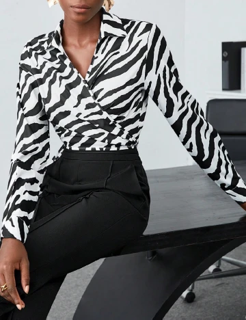 Camasa SHEIN, alb/negru