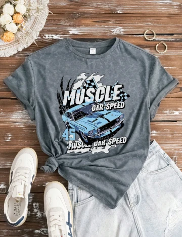 Tricou Shein Kids, gri petrol