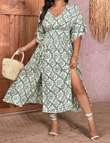 Rochie lunga SHEIN CURVE, verde/ecru