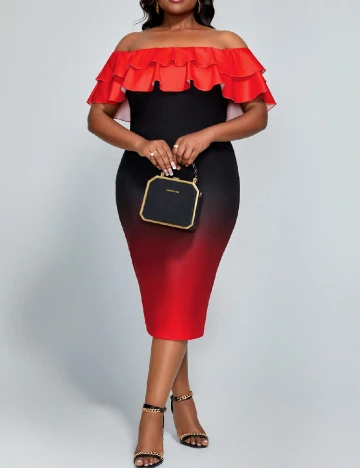 Rochie medie SHEIN CURVE, negru/rosu