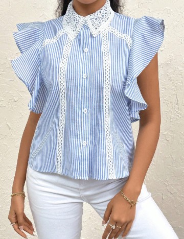 
						Camasa SHEIN, alb/albastru