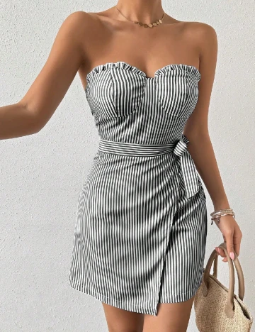 Rochie scurta SHEIN, gri/alb