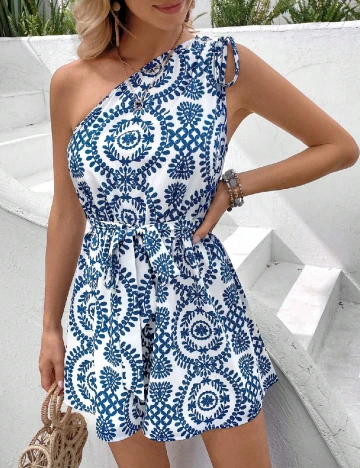 Salopeta SHEIN, alb/albastru