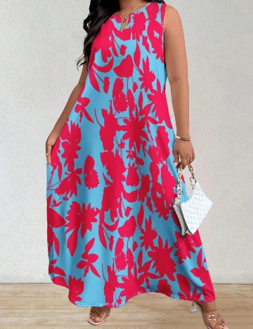 Rochie lunga SHEIN CURVE, albastru/roz