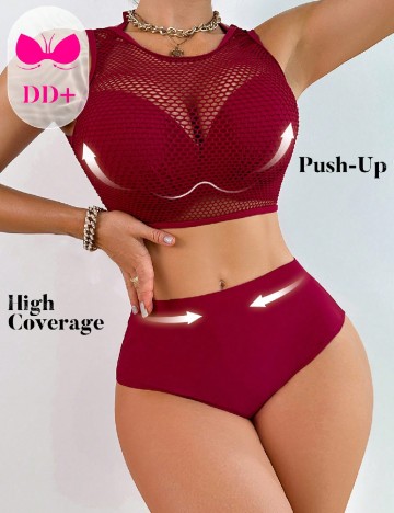 
						Costum de baie SHEIN, visiniu