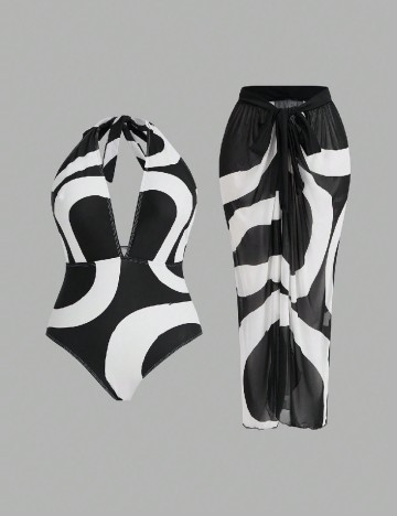 
						Costum de baie SHEIN CURVE, alb/negru