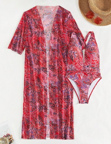 
						Costum de baie SHEIN, rosu