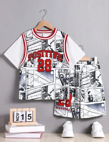 Compleu Shein Kids, alb/negru