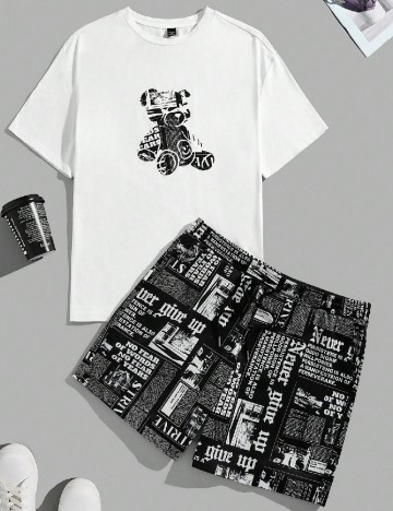 Compleu SHEIN Plus Size Men, alb/negru