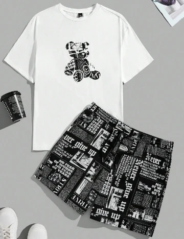 Compleu SHEIN Plus Size Men, alb/negru