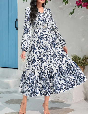 Rochie medie SHEIN, alb/albastru