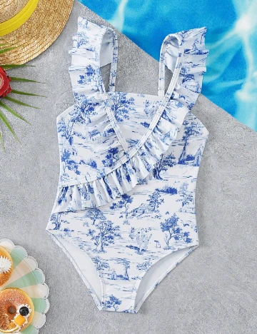 Costum de baie Shein Kids, alb/albastru