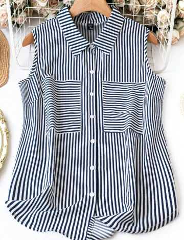 Camasa SHEIN CURVE, alb/bleumarin