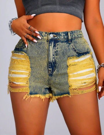 Pantaloni scurti SHEIN CURVE, albastru/galben