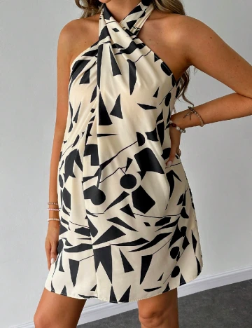 Rochie scurta SHEIN Maternity, crem/negru