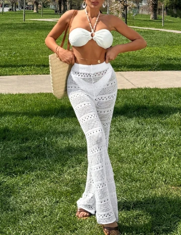 Pantaloni de plaja SHEIN, alb