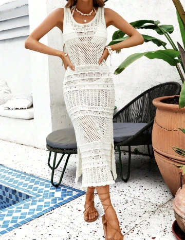 Rochie de plaja Knit Mix, alb