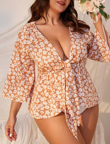 Bluza de plaja SHEIN CURVE, maro