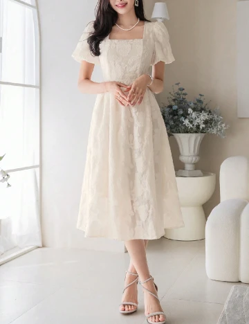 Rochie medie Dazy, ecru