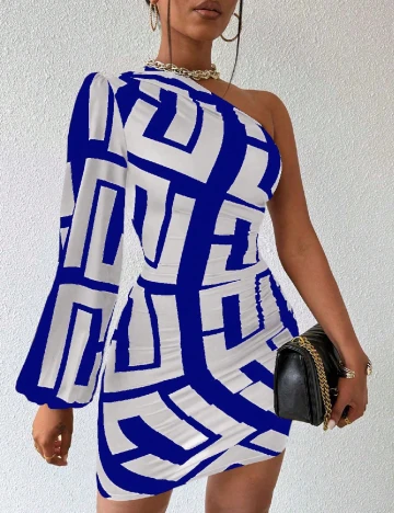 Rochie scurta SHEIN, alb/albastru