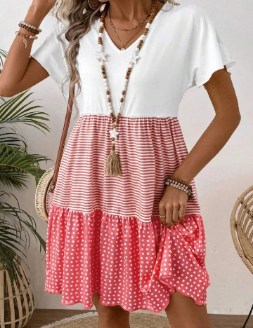 Rochie scurta SHEIN, alb/roz