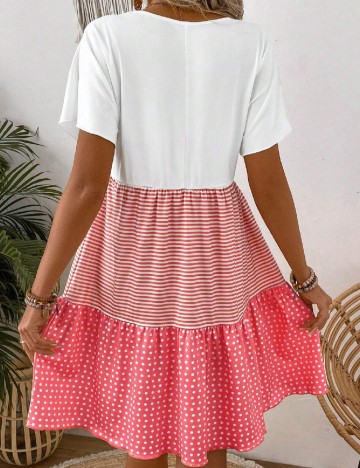 Rochie scurta SHEIN, alb/roz