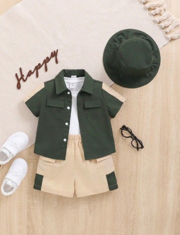 
						Compleu Shein Kids, verde/crem