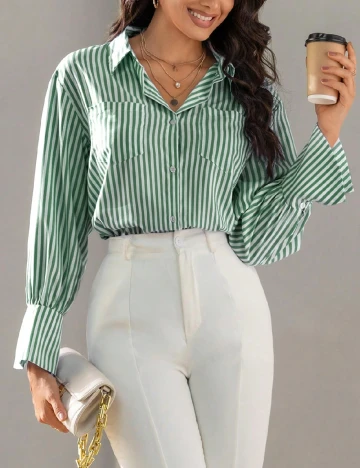 Camasa SHEIN, verde/alb