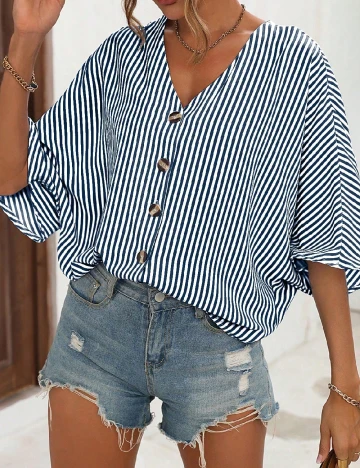 Bluza SHEIN, alb/albastru