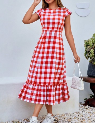 
						Rochie medie SHEIN, alb/rosu