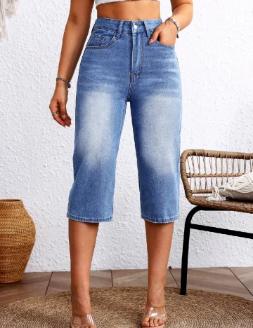 Pantaloni trei sferturi SHEIN, albastru