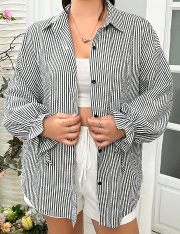 Camasa SHEIN CURVE, gri/alb