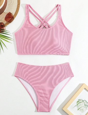 
						Costum de baie Shein Kids, roz