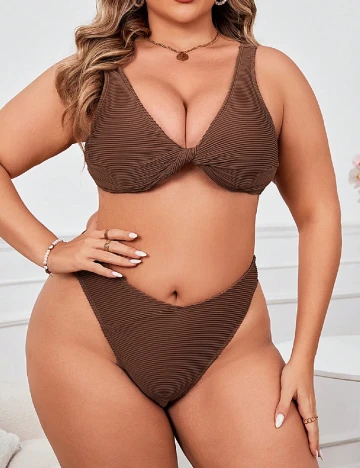 Costum de baie SHEIN CURVE, maro