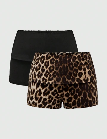 Set Pantaloni scurti 2 perechi Romwe, negru/animal print