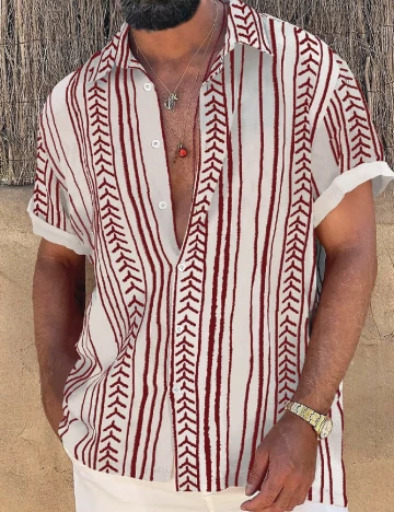 Camasa SHEIN Plus Size Men, alb/rosu