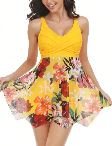 Compleu De Plaja SHEIN, floral print/galben