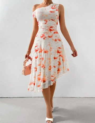 Rochie medie SHEIN, alb/portocaliu