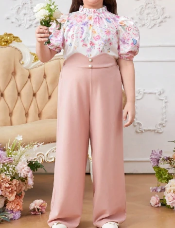 Compleu Shein Kids, alb/roz