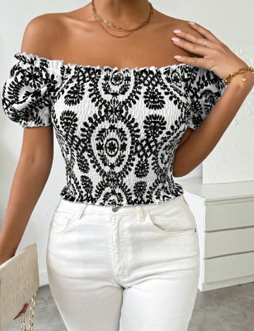 
						Top SHEIN, alb/negru