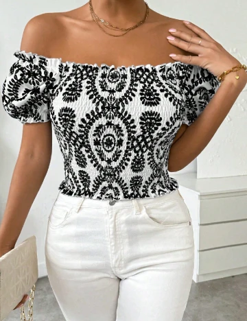 Top SHEIN, alb/negru