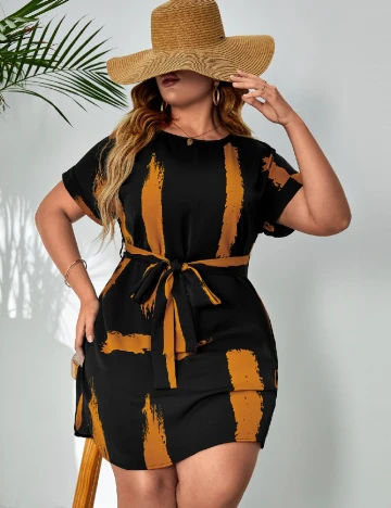 Rochie scurta Emery Rose Curve, negru/portocaliu