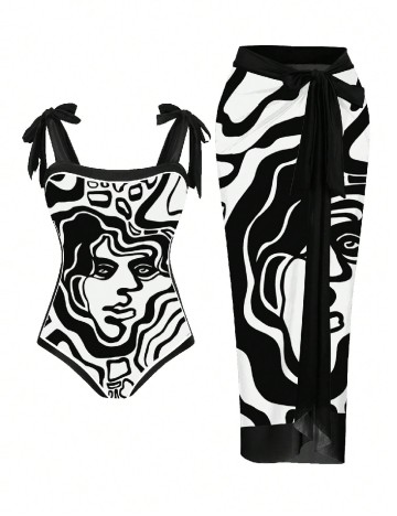 
						Costum de baie SHEIN CURVE, alb/negru